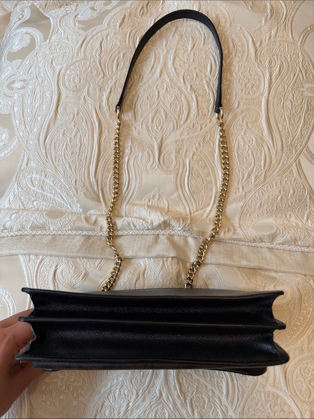 Coach Black Leather Crossbody with Gold Chain - Picture 4 of 10